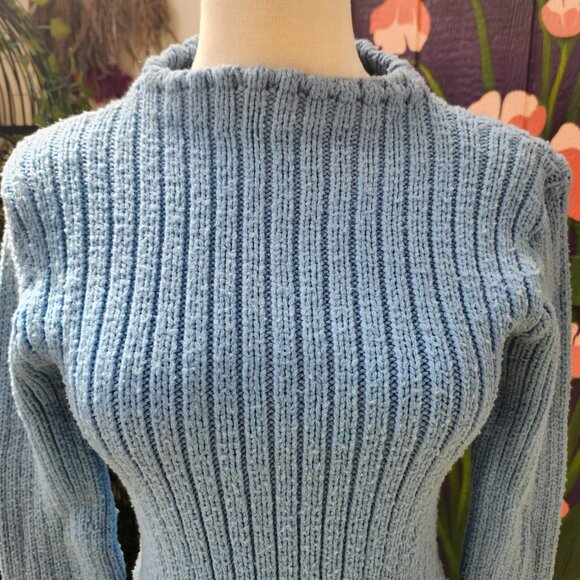 Joan Sweater / Vintage 1950's Baby Blue Knit Acrylic Sweater by Joan Marie - Picture 5 of 16